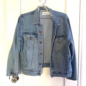 Reformation Distressed Collar Washed Vintage Denim Jacket Size L